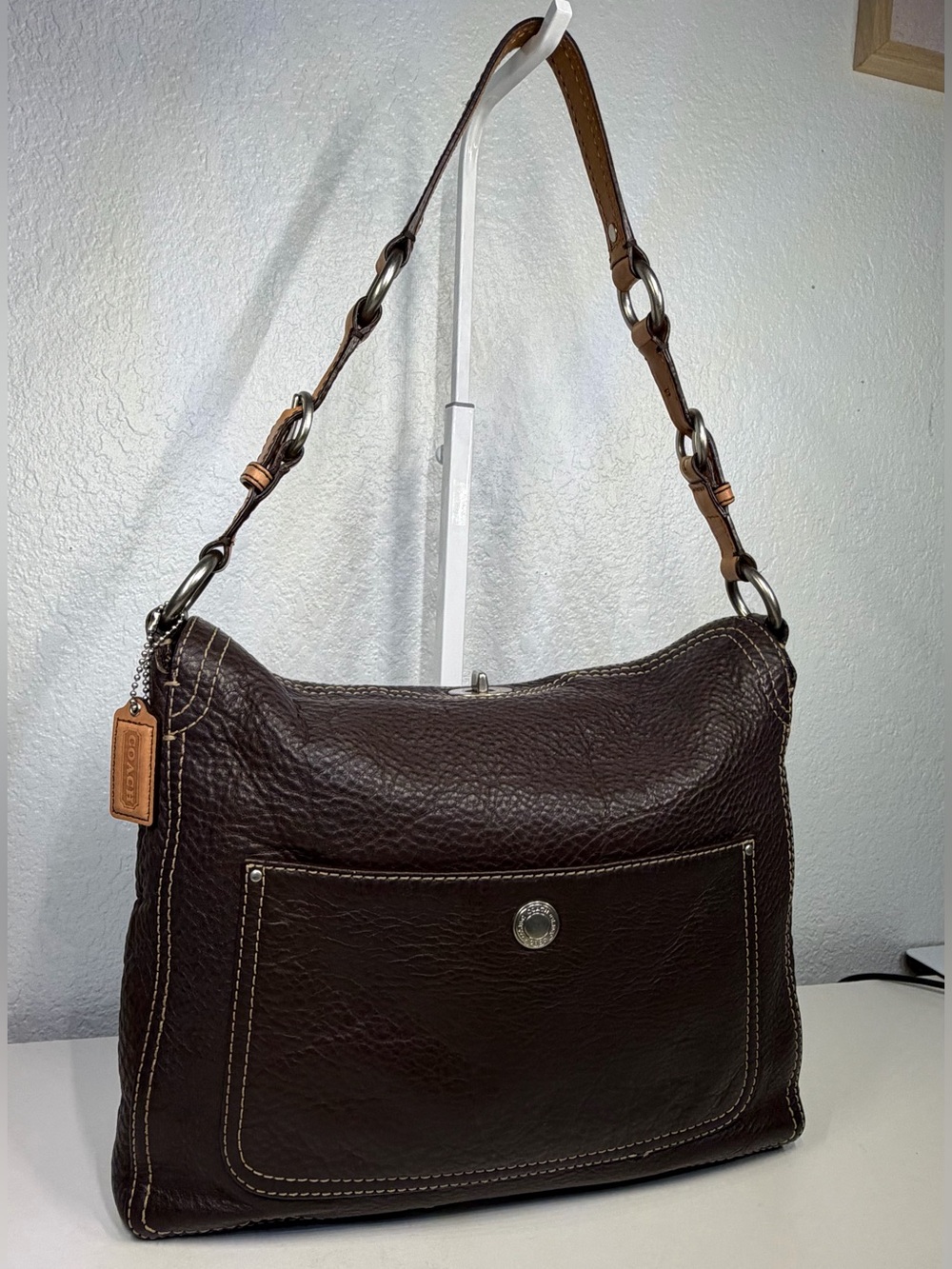 Coach Chelsea Hobo Brown Leather Shoulder Bag with Silver Hardware!
